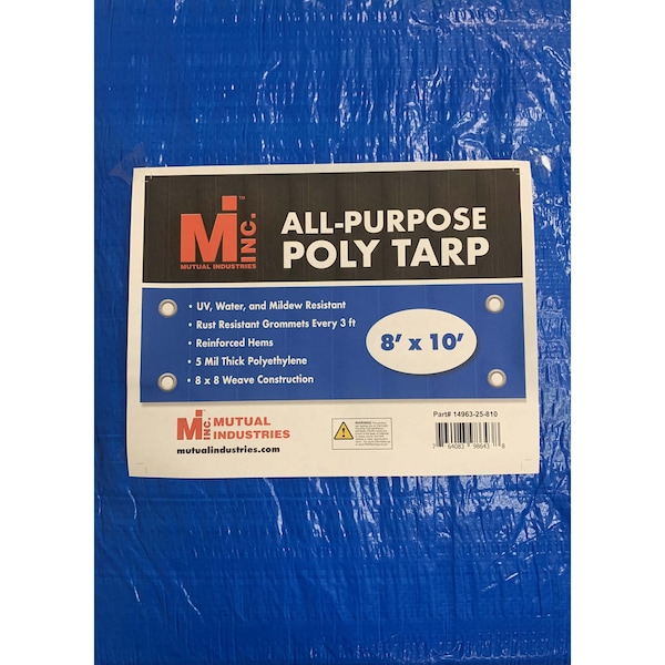 Tarp, 8 ft x 10 ft, 5 Mil, Blue, UV Resistant, Mildew Resistant